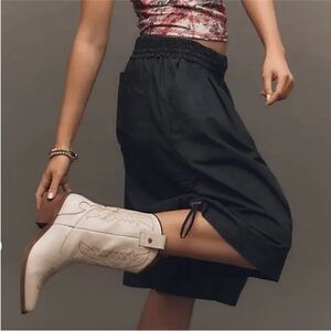 Anthropologie Ruched Poplin Gaucho Balloon Pants Black Onyx size XS